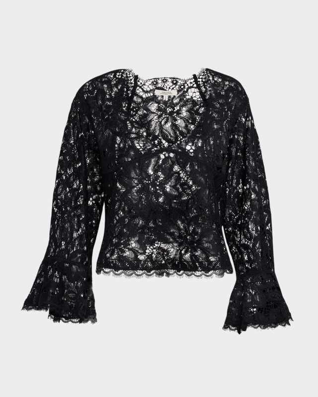 Lacy Dream Cropped Flare-Sleeve Blouse